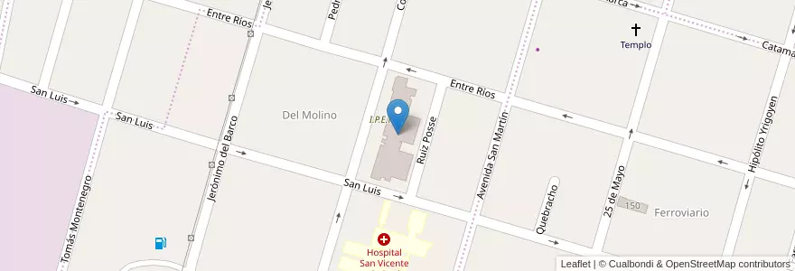 Mapa de ubicacion de I.P.E.T. N 55 en アルゼンチン, コルドバ州, Departamento Río Segundo, Pedanía Villa Del Rosario, Municipio De Villa Del Rosario, Villa Del Rosario.