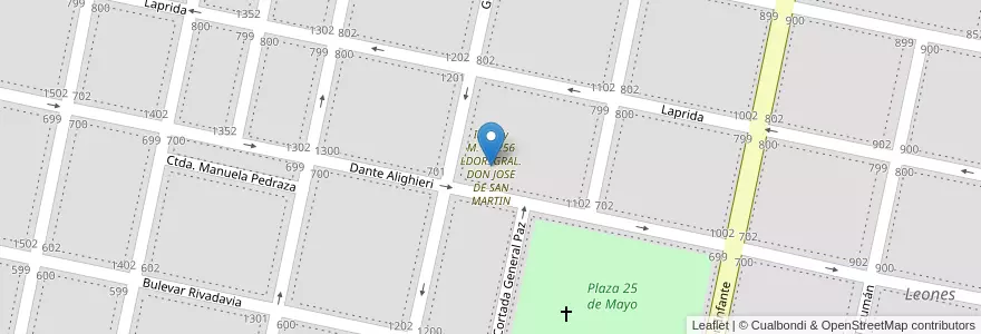 Mapa de ubicacion de I.P.E.T.y M. Nº 256 LDOR. GRAL. DON JOSE DE SAN MARTIN en Arjantin, Córdoba, Departamento Marcos Juárez, Pedanía Espinillos, Municipio De Leones, Leones.