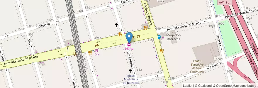 Mapa de ubicacion de Iriarte, Barracas en 阿根廷, Ciudad Autónoma De Buenos Aires, Partido De Avellaneda, Comuna 4, 布宜诺斯艾利斯.