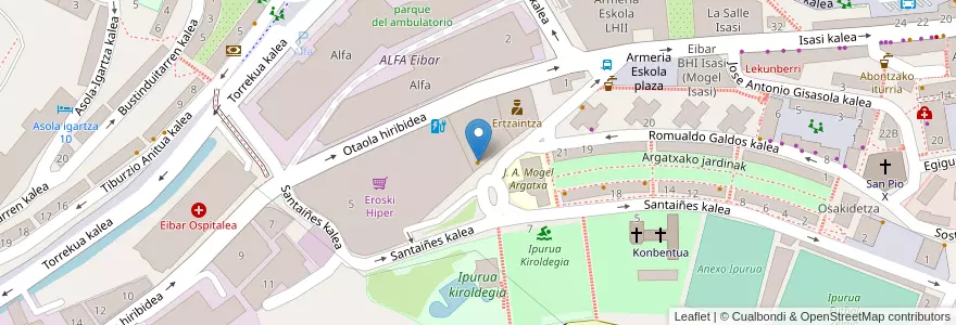 Mapa de ubicacion de Iruki sagardotegia en Espagne, Pays Basque Autonome, Guipuscoa, Debabarrena, Eibar.