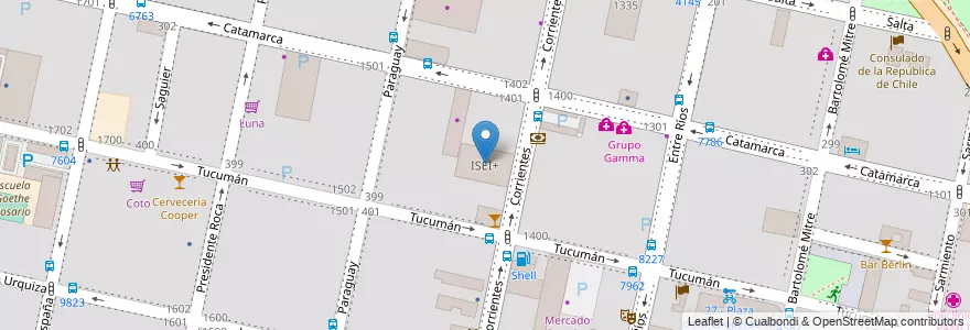 Mapa de ubicacion de ISEI+ en アルゼンチン, サンタフェ州, Departamento Rosario, Municipio De Rosario, ロサリオ.