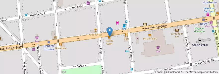 Mapa de ubicacion de Isla de Capri, San Cristobal en Argentinië, Ciudad Autónoma De Buenos Aires, Comuna 3, Buenos Aires.