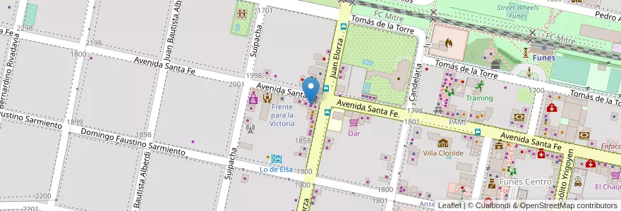 Mapa de ubicacion de Italo Muebles en アルゼンチン, サンタフェ州, Departamento Rosario, Municipio De Funes, Funes.