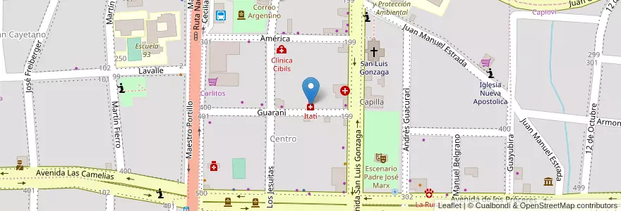 Mapa de ubicacion de Itatí en アルゼンチン, ミシオネス州, Departamento Libertador General San Martín, Municipio De Capioví, Capioví.