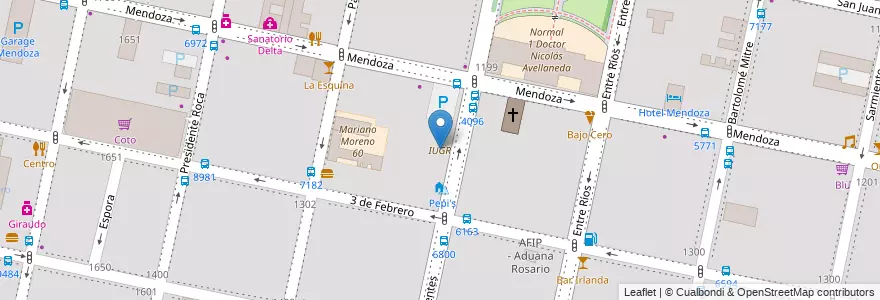 Mapa de ubicacion de IUGR en アルゼンチン, サンタフェ州, Departamento Rosario, Municipio De Rosario, ロサリオ.