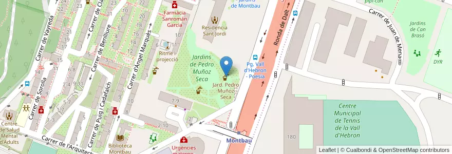 Mapa de ubicacion de Jard. Pedro Muñoz Seca en 스페인, Catalunya, Barcelona, Barcelonès, 바르셀로나.