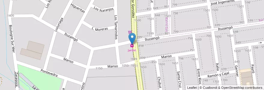 Mapa de ubicacion de Jardin en Аргентина, Чили, Мендоса, Godoy Cruz, Departamento Godoy Cruz, Distrito Gobernador Benegas.