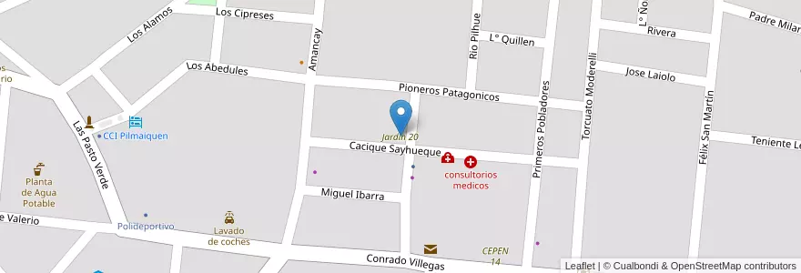 Mapa de ubicacion de Jardin 20 en 아르헨티나, 칠레, 네우켄주, Departamento Aluminé, Límite Municipio De Aluminé, Aluminé.