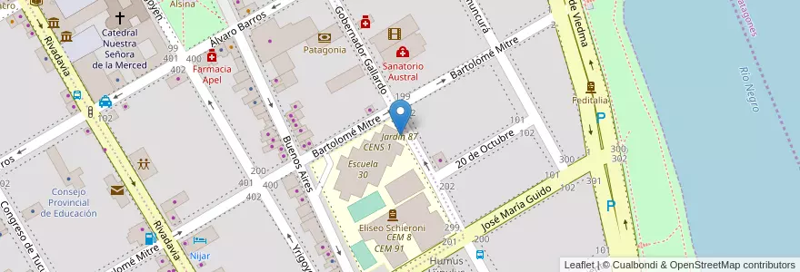 Mapa de ubicacion de Jardín 87 en 아르헨티나, 리오네그로주, Departamento Adolfo Alsina, Viedma, Viedma.
