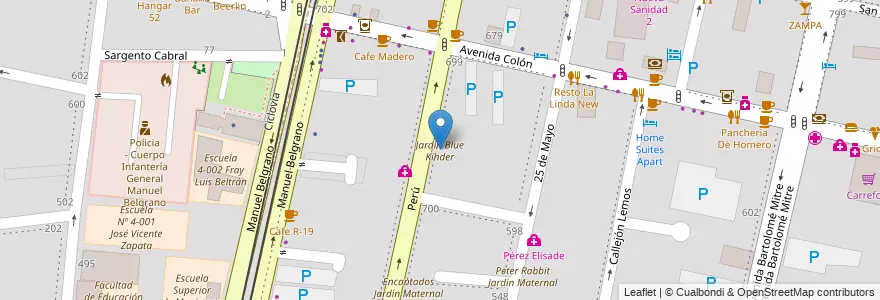 Mapa de ubicacion de Jardín Blue Kinder en Argentina, Cile, Mendoza, Departamento Capital, Sección 2ª Barrio Cívico, Ciudad De Mendoza.