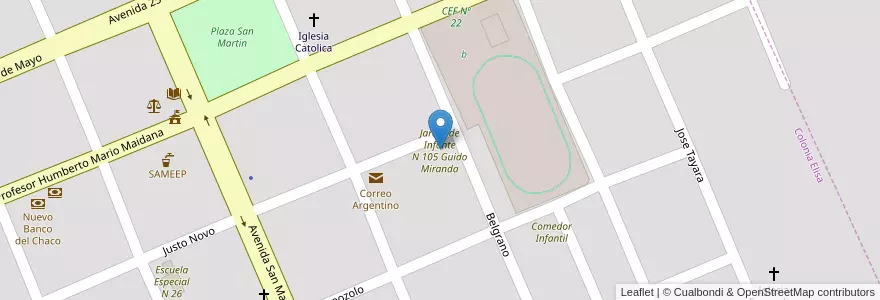 Mapa de ubicacion de Jardin de Infante N 105 Guido Miranda en Argentina, Chaco, Departamento Sargento Cabral, Municipio De Colonia Elisa, Colonia Elisa.