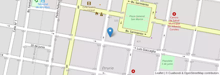 Mapa de ubicacion de Jardín de Infantes 12 de Octubre en Arjantin, Córdoba, Departamento General San Martín, Pedanía Chazón, Municipio De Etruria, Etruria.