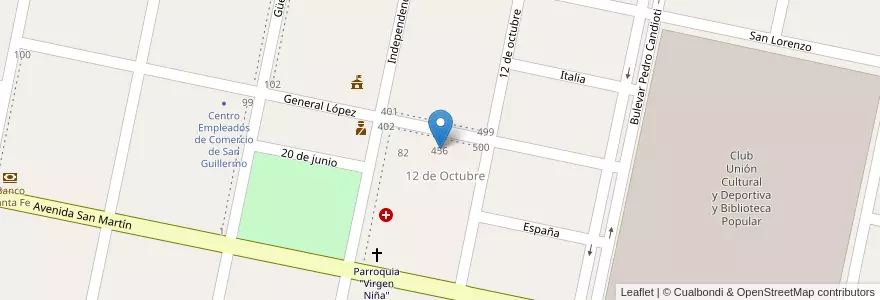 Mapa de ubicacion de Jardin De Infantes 1465 Santa Catalina De Siena en Argentinië, Santa Fe, Municipio De San Guillermo, Departamento San Cristóbal.