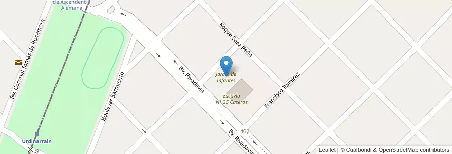 Mapa de ubicacion de Jardín de Infantes en الأرجنتين, إنتري ريوس, Departamento Gualeguaychú, Distrito Pehuajó Al Norte, Urdinarrain.