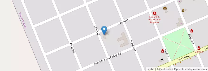 Mapa de ubicacion de Jardín de Infantes en アルゼンチン, サンタフェ州, Departamento Rosario, Municipio De Coronel Bogado, Coronel Bogado.