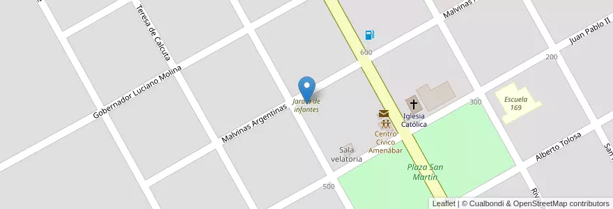 Mapa de ubicacion de Jardín de infantes en Arjantin, Santa Fe, Departamento General López, Municipio De Amenábar, Amenábar.