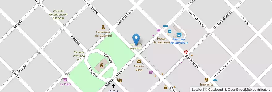 Mapa de ubicacion de Jardín de Infantes en Аргентина, Буэнос-Айрес, Partido De Guaminí, Guaminí.