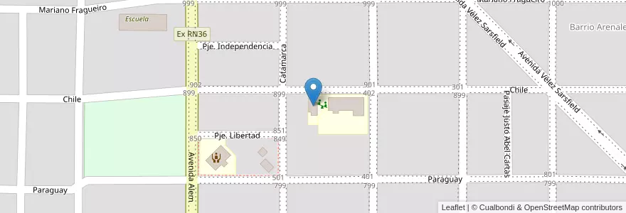 Mapa de ubicacion de Jardín de infantes en Argentinië, Córdoba, Departamento Tercero Arriba, Pedanía Salto, Municipio De Almafuerte, Almafuerte.