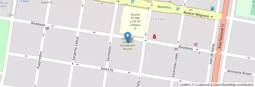 Mapa de ubicacion de Jardin de Infantes 60 Gabriela Mistral en 아르헨티나, Santa Fe, Departamento Vera, Municipio De Calchaquí.