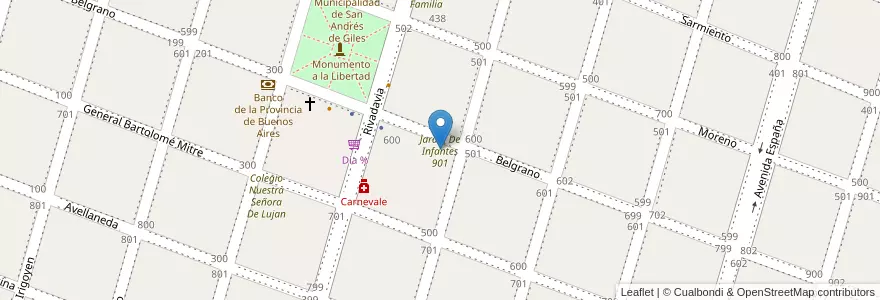 Mapa de ubicacion de Jardín De Infantes 901 en الأرجنتين, بوينس آيرس, Partido De San Andrés De Giles.
