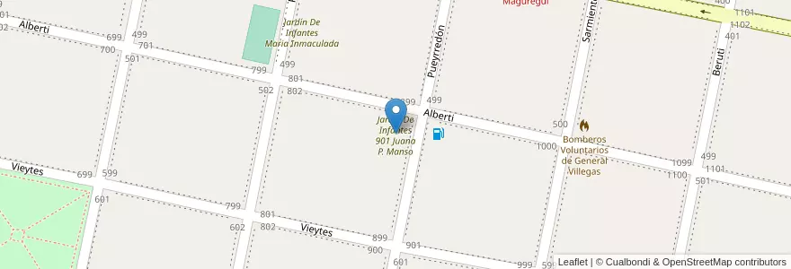 Mapa de ubicacion de Jardín De Infantes 901 Juana P. Manso en 阿根廷, 布宜诺斯艾利斯省, Partido De General Villegas.