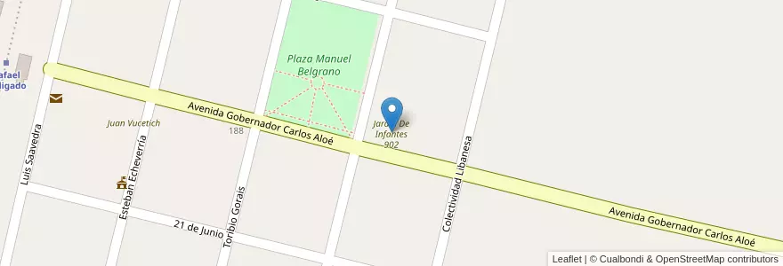 Mapa de ubicacion de Jardín De Infantes 902 en Arjantin, Buenos Aires, Partido De Rojas.