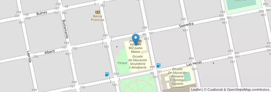 Mapa de ubicacion de Jardin de Infantes 902 Juana Manso en Argentina, Buenos Aires, Partido De Villarino, Médanos.