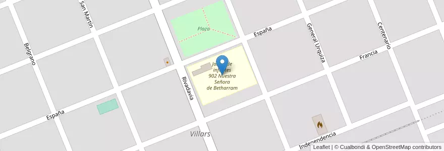 Mapa de ubicacion de Jardín de infantes 902 Nuestra Señora de Betharram en Argentinië, Buenos Aires, Partido De Marcos Paz, Villars.