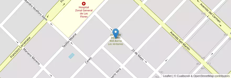 Mapa de ubicacion de Jardin De Infantes 904 Barrio Las Verbenas en Argentinië, Buenos Aires, Partido De Las Flores, Las Flores.