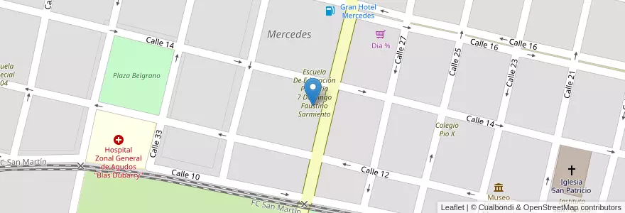 Mapa de ubicacion de Jardín De Infantes 906 Rosario Vera Peñaloza en 阿根廷, 布宜诺斯艾利斯省, Partido De Mercedes, Mercedes.