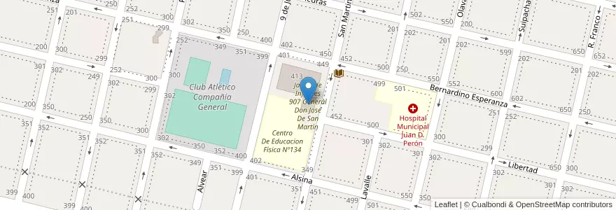 Mapa de ubicacion de Jardín de Infantes 907 General Don José De San Martín en 阿根廷, 布宜诺斯艾利斯省, Partido De Salto.