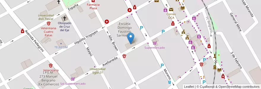 Mapa de ubicacion de Jardín de Infantes D. F. Sarmiento en الأرجنتين, Córdoba, Departamento Cruz Del Eje, Municipio De Cruz Del Eje, Pedanía Cruz Del Eje, Cruz Del Eje.