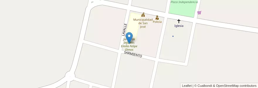 Mapa de ubicacion de Jardín de Infantes Emilio Felipe Olmos en アルゼンチン, コルドバ州, Departamento San Javier, Pedanía Dolores, Comuna De San José.