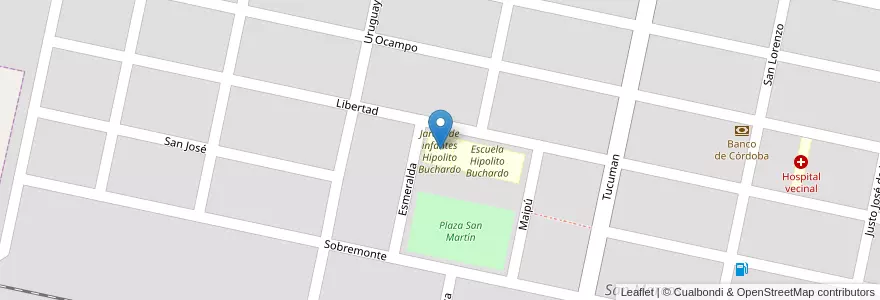 Mapa de ubicacion de Jardín de infantes Hipolito Buchardo en Arjantin, Córdoba, Departamento Unión, Pedanía Bell Ville, Municipio De San Marcos Sud, San Marcos Sud.