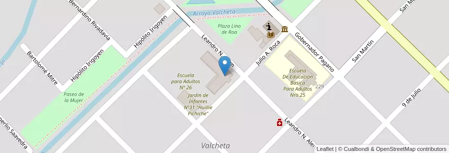 Mapa de ubicacion de Jardin De Infantes Independiente Nº. 31 Huillipichiche en 아르헨티나, 리오네그로주, Departamento Valcheta, Valcheta, Valcheta.