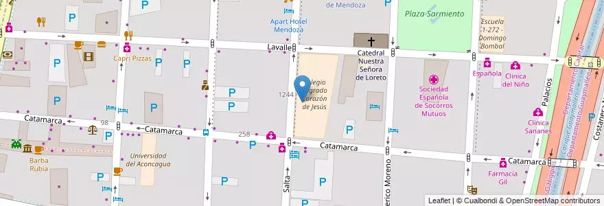 Mapa de ubicacion de Jardin de Infantes "Jardin de catalina" en Argentina, Cile, Mendoza, Departamento Capital, Ciudad De Mendoza, Sección 3ª Parque O'Higgins.