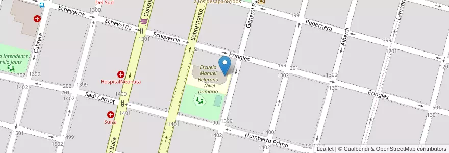Mapa de ubicacion de Jardín de Infantes Manuel Belgrano - Nivel Inicial en アルゼンチン, コルドバ州, Departamento Río Cuarto, Pedanía Río Cuarto, Municipio De Río Cuarto, Río Cuarto.