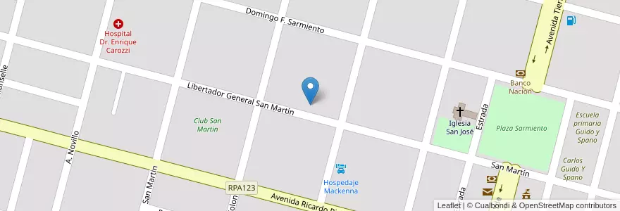 Mapa de ubicacion de Jardín de Infantes "María del Pilar Mercau de Cassaniti" en アルゼンチン, コルドバ州, Departamento Río Cuarto, Pedanía Cautiva, Municipio De Vicuña Mackenna, Vicuña Mackenna.