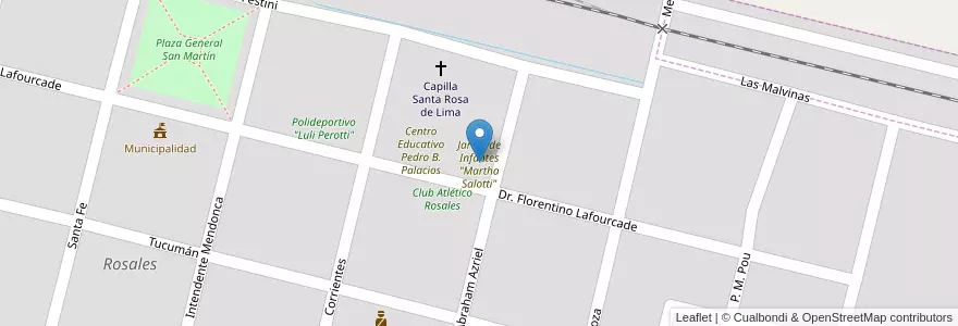 Mapa de ubicacion de Jardín de Infantes "Martha Salotti" en Arjantin, Córdoba, Departamento Presidente Roque Sáenz Peña, Pedanía San Martín, Comuna De Rosales, Rosales.