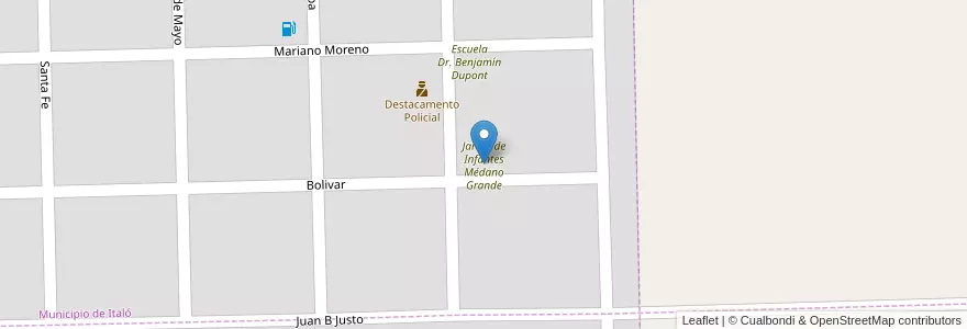 Mapa de ubicacion de Jardín de Infantes Médano Grande en アルゼンチン, コルドバ州, Departamento General Roca, Pedanía Italó, Municipio De Italó, Italó.