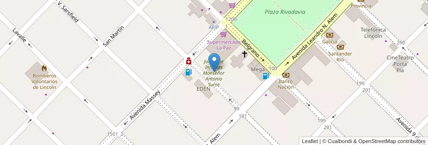 Mapa de ubicacion de Jardin De Infantes Monseñor Antonio Surce en 아르헨티나, 부에노스아이레스주, Partido De Lincoln.