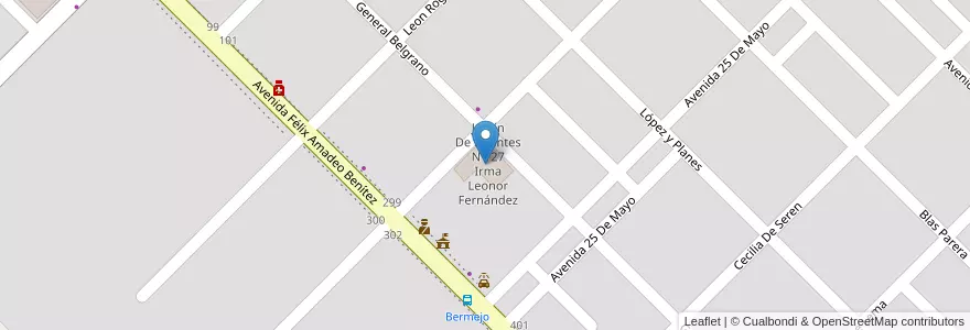 Mapa de ubicacion de Jardín De Infantes N 127 Irma Leonor Fernández en Argentinien, Chaco, Departamento Primero De Mayo, Municipio De Colonia Benítez, Colonia Benítez.