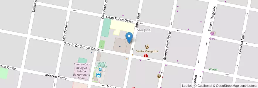 Mapa de ubicacion de Jardin de Infantes N° 128 "Doctora Sara Faisal" en 阿根廷, Santa Fe, Departamento Castellanos, Municipio De Humberto Primo, Humberto Primo.