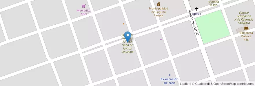 Mapa de ubicacion de Jardín de Infantes N° 163 "Juan de la cruz Riquelme en Argentina, Chaco, Departamento Libertador General San Martín, Municipio De Laguna Limpia.