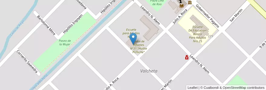 Mapa de ubicacion de Jardín de Infantes N° 31 "Huillie Pichiche" en アルゼンチン, リオネグロ州, Departamento Valcheta, Valcheta, Valcheta.