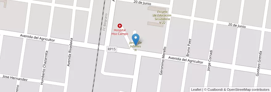 Mapa de ubicacion de Jardín De Infantes N en 아르헨티나, Chaco, Departamento Dos De Abril, Municipio De Hermoso Campo, Hermoso Campo.