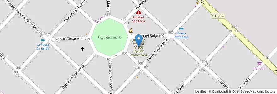 Mapa de ubicacion de Jardín de Infantes N° 903 Ceferino Namuncurá en 아르헨티나, 부에노스아이레스주, Partido De Cañuelas, Uribelarrea.