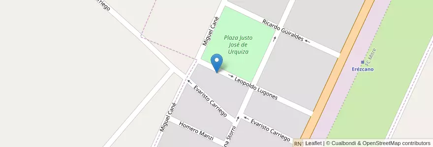 Mapa de ubicacion de Jardín de Infantes N° 909 San Nicolás de Bari en アルゼンチン, ブエノスアイレス州, Partido De San Nicolás, Erézcano.