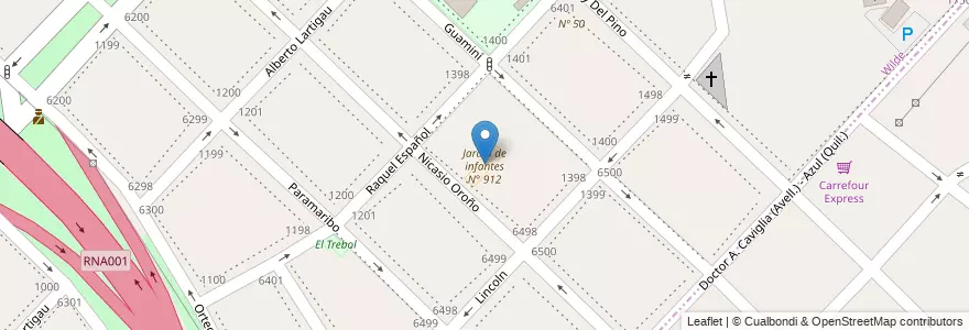 Mapa de ubicacion de Jardin de infantes N° 912 en アルゼンチン, ブエノスアイレス州, Partido De Avellaneda, Wilde.