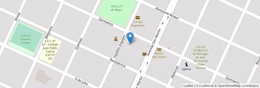 Mapa de ubicacion de Jardin de Infantes Nº 20 en الأرجنتين, Chaco, Almirante Brown, Municipio De Pampa Del Infierno, Pampa Del Infierno.